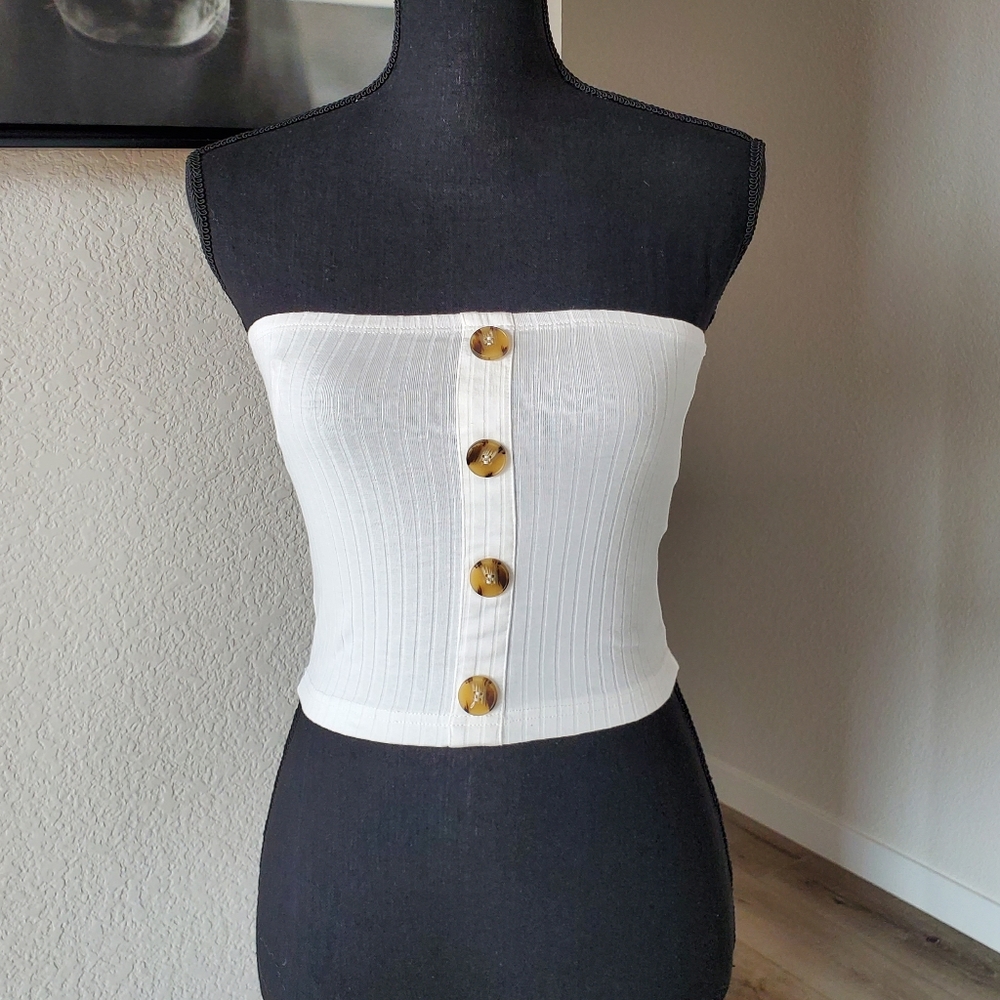 White Button Down Tube Top